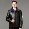 Middle-aged Genuine Leather Jacket for Men with Sheep Fur Collar, Thickened Velvet Liner, Removable Winter Lapel Dad Jacket