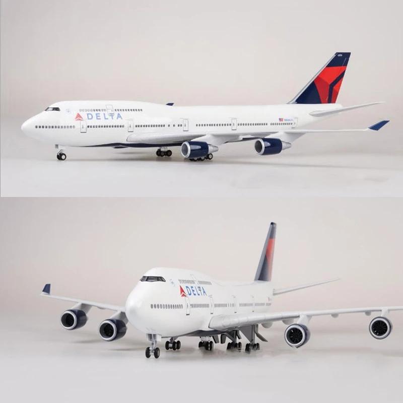 Модель самолета 1:Модель самолета 747 масштаба 150, 47 см, Delta Boeing B747 из литой смолы со светодиодной подсветкой для коллекционера, для гостиной