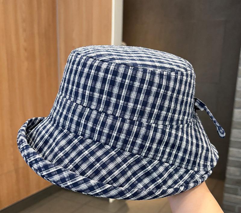 Women's Plaid Bowknot Sunshade Fisherman Hat Spring Summer Outdoor Versatile Foldable Bucket Hat for Sunshine Protection