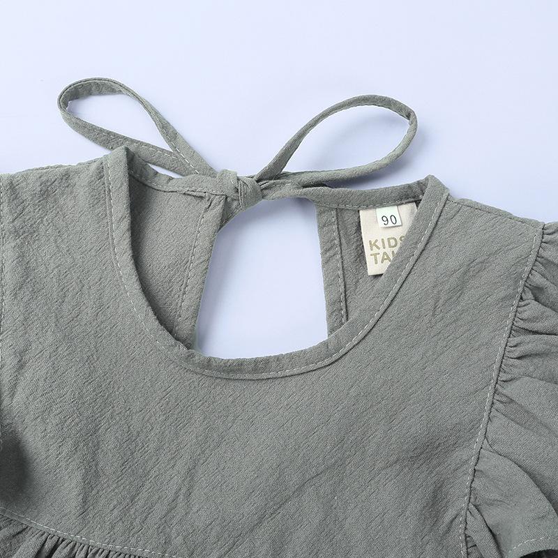 Хлопковое льняное платье для девочек с рукавами-крылышками