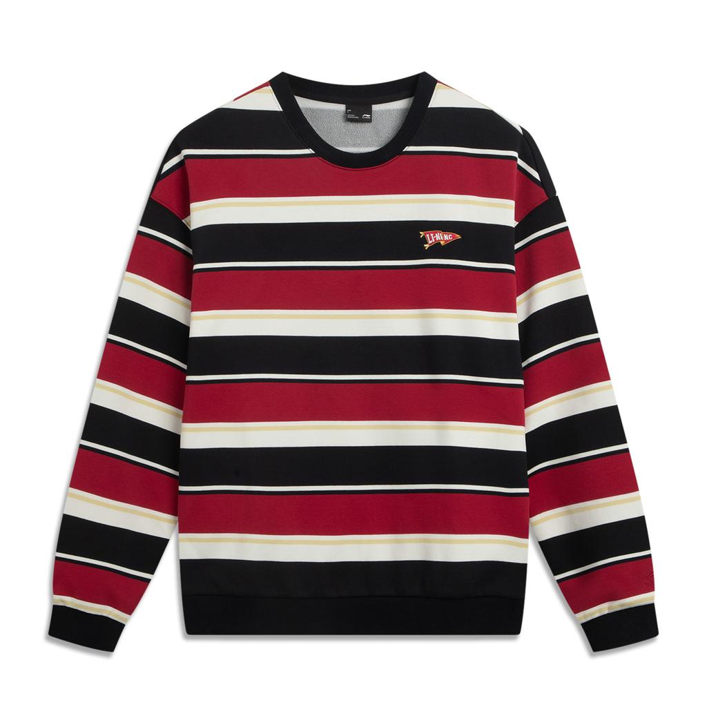 Li Ning Sports Life Collection Fleece Lined Thermal Crew Neck Color Block Stripes Couple Sweatshirt Unisex AWDVD31-10