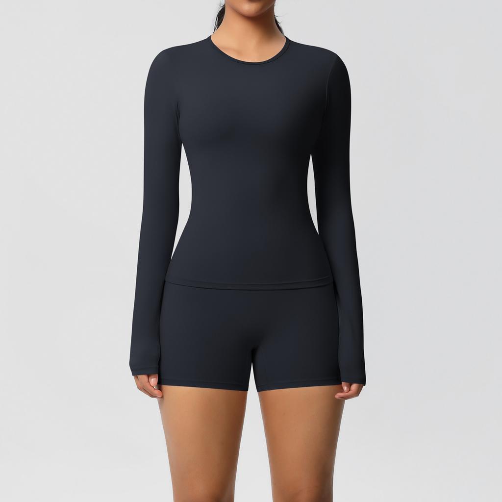 Nessaj Однотонный комплект для йоги, женская одежда для тренировок, шорты с высокой талией, рубашки с длинным рукавом, спортивная одежда для фитнеса