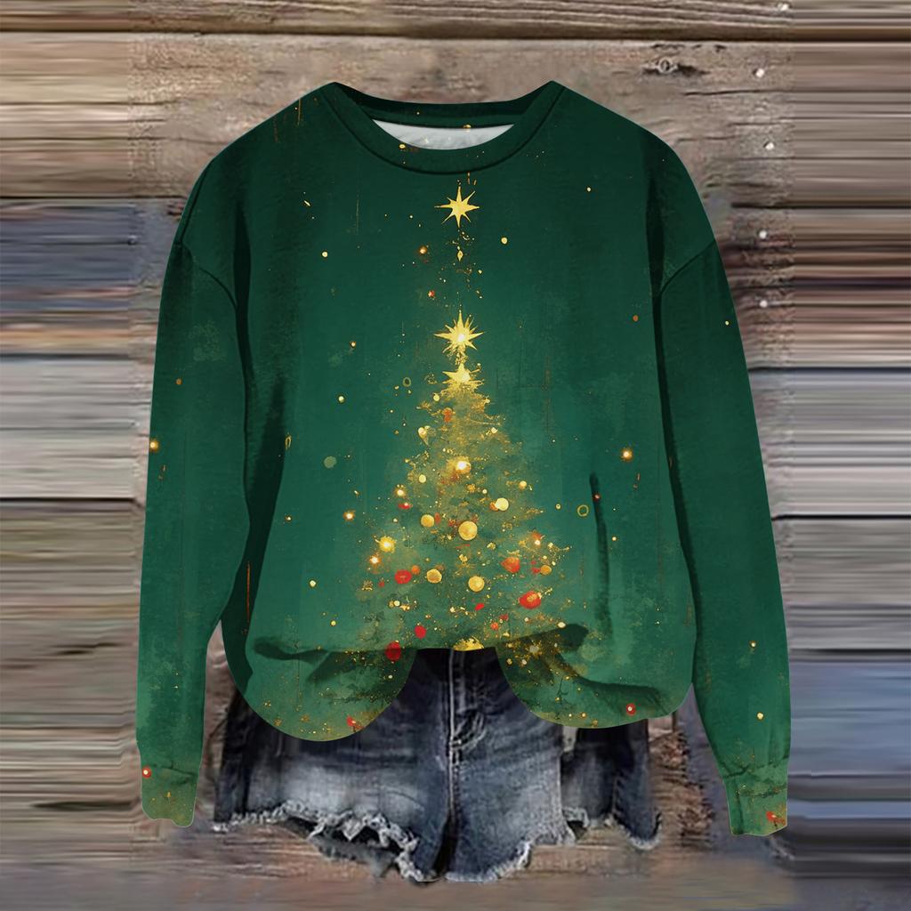 Women's Fashion Printed Long Sleeve Loose Round Neck Sweatshirt Top Fall