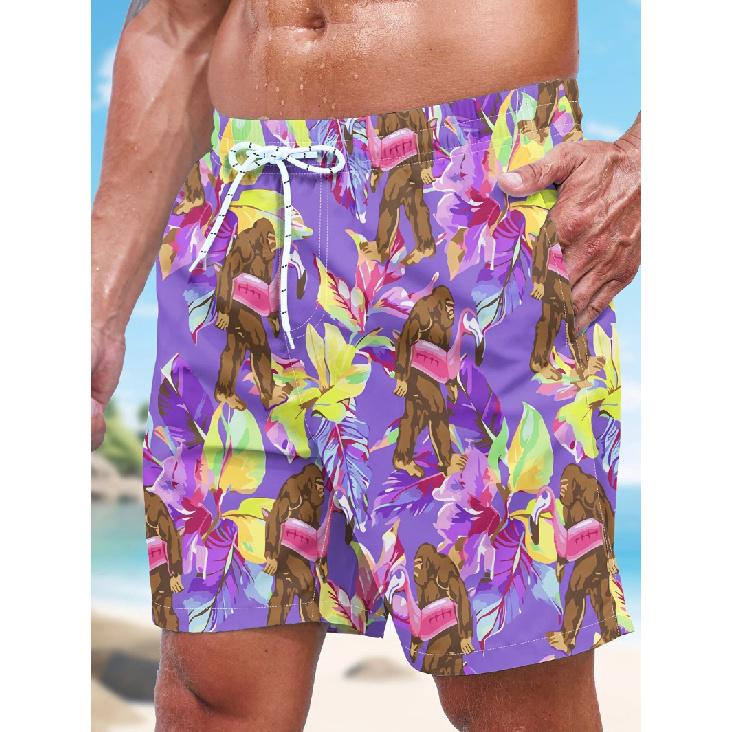 2026 Men's Fun and Quirky Hawaiian Beach Shorts Featuring Gorillas and Flamingos