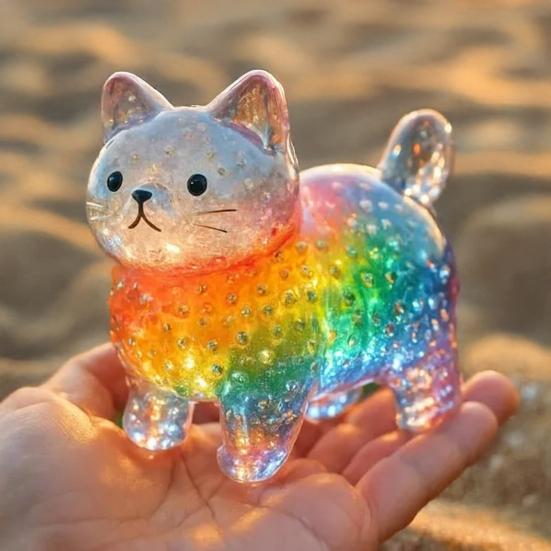 Юшэн Статуэтка кошки-радуги из смолы Красочная полупрозрачная фигурка кошки Милое украшение кошки радужного градиентного цвета для декора стола, книжной полки Подарки для любителей кошек