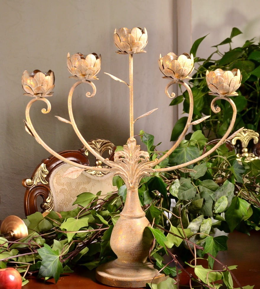 Golden Candelabra Candle Holder for 5 Candles in Glamour Chic Style