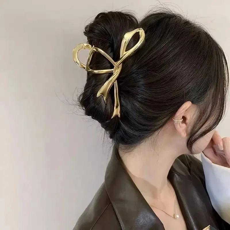 Geometric Metal Bow Hair Claws for Women Gold Silver Black Bowknot Hair Clip Thick Thin Head Hair Accessories Crab Clamp