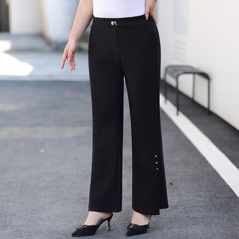 Летние расклешенные брюки Детский стиль Женские брюки больших размеров Маленькие повседневные брюки-капри с разрезом и бисером