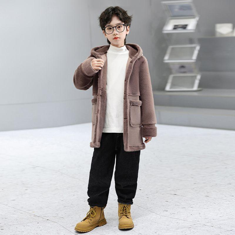 Детская шерстяная куртка для мальчиков осень-зима, пальто плюс утолщенный бархат, верхняя одежда для мальчиков, 2 цвета