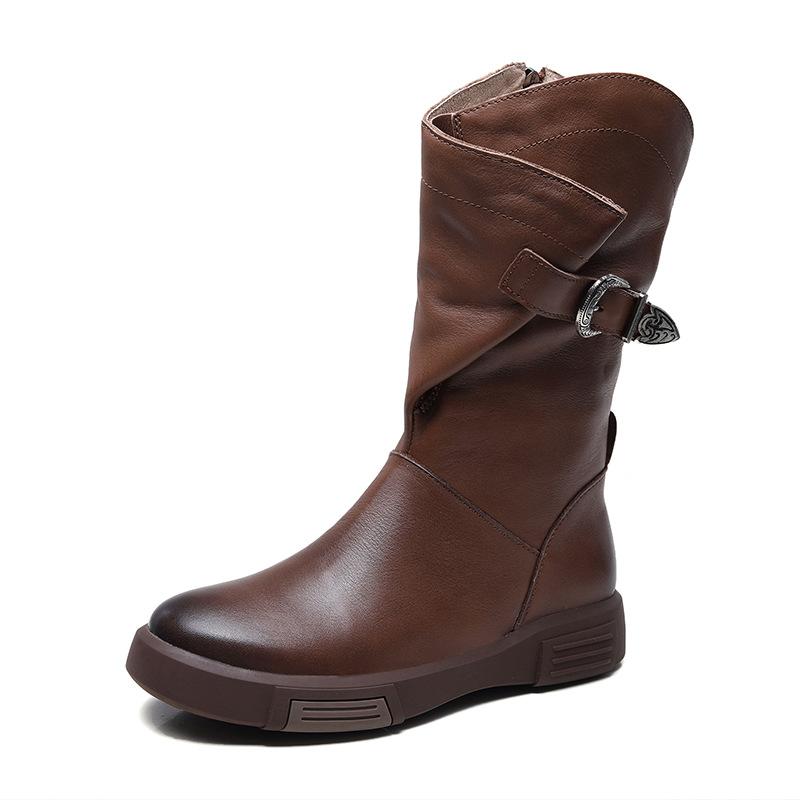 Мода Новые Ретро Ботильоны из Искусственной Кожи, Длинные Ботильоны, Женские Ботильоны, Кожаные Ботинки на Мягкой Подошве, Плоские Осенне-Зимние Ботильоны