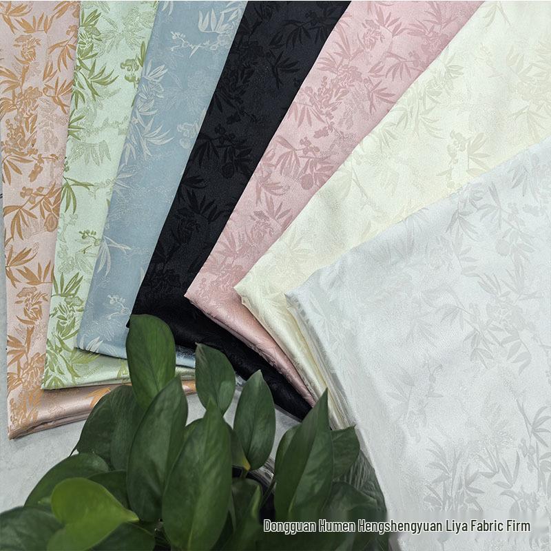Двухцветная жаккардовая ткань с бамбуковыми листьями для ципао, свадебного платья, рубашки и длинной юбки