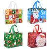 4Pcs Christmas Gift Bag with Handle Xmas Non-Woven Tote Bag Santa Snowman Candy Treat Bag Navidad 2025 New Year Party Decoration