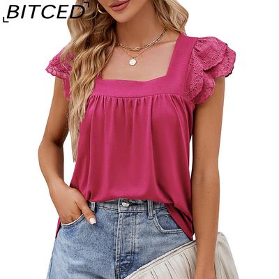 Женская футболка с коротким рукавом, однотонная, пэчворк, квадратный вырез, облегающая, летняя, трикотажная, с коротким рукавом