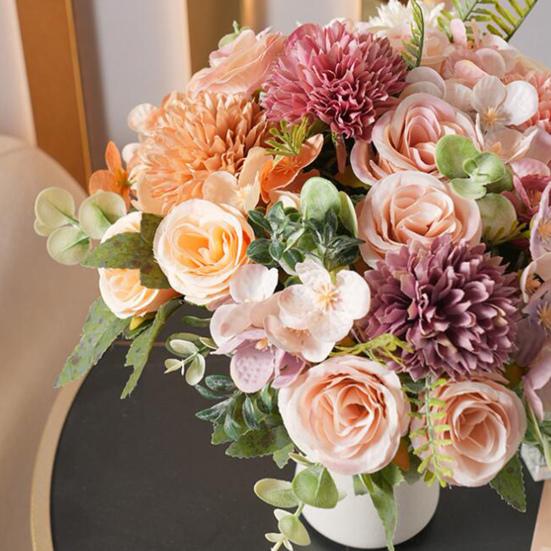 Искусственные цветы, реалистичный букет из искусственного шелка, многоразовые яркие поддельные цветы для домашнего офиса, украшения обеденного стола