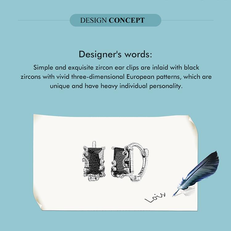 WOSTU 925 Sterling Silver Square Black Zircon Ear Buckles for Women Fine Jewelry Hoop Stud Earrings for Party