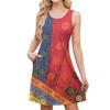 Женский стильный повседневный свободный винтажный сарафан без рукавов с принтом в стиле пэчворк и карманами, летний пляжный сарафан