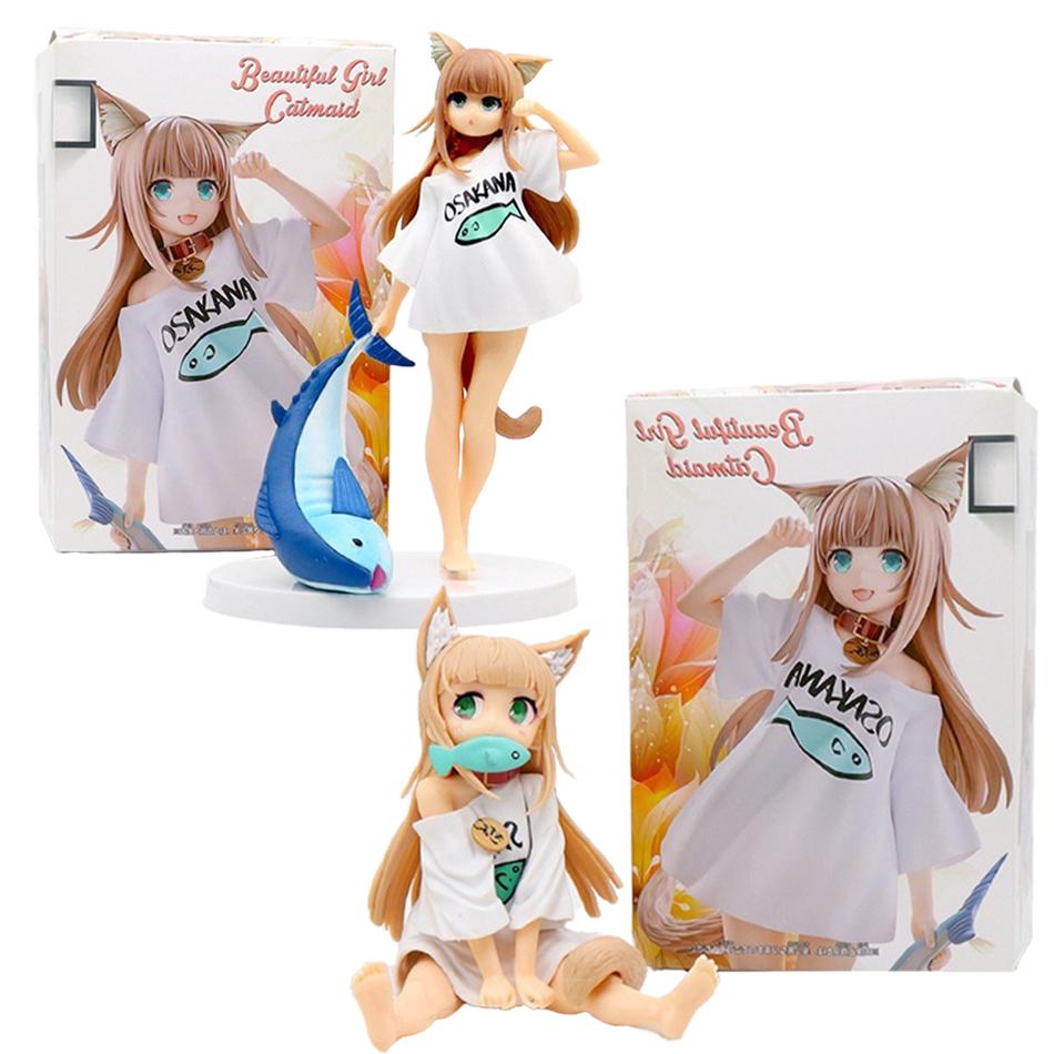 Аниме Фигурка Золотая Голова Мой Кот - Кавайная Девочка ПВХ Хобби Сакура Соевая Мука Сидит и Ест Рыбу Модель Кукла Игрушки Рождественские Подарки