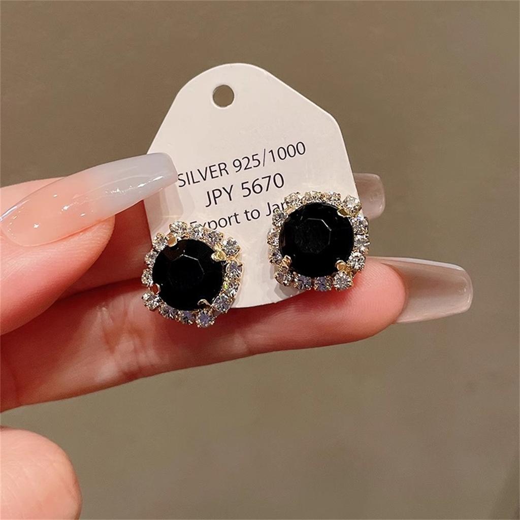 Комплект из 2 предметов: круглые серьги-гвоздики с бриллиантами в стиле ретро, легкая роскошь и ожерелье