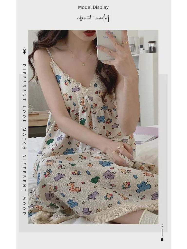 Ночная рубашка из хлопка с цветочным принтом и съемной подкладкой, с кисточками