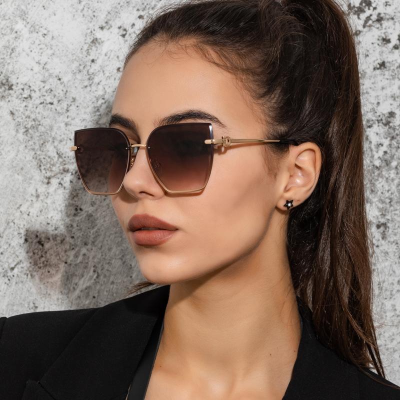 Retro Cat Eye Sunglasses Women Brand Designer Fashion Rimless Gradient Sun Glasses Shades Cutting Lens Ladies Frameless Eyeglass