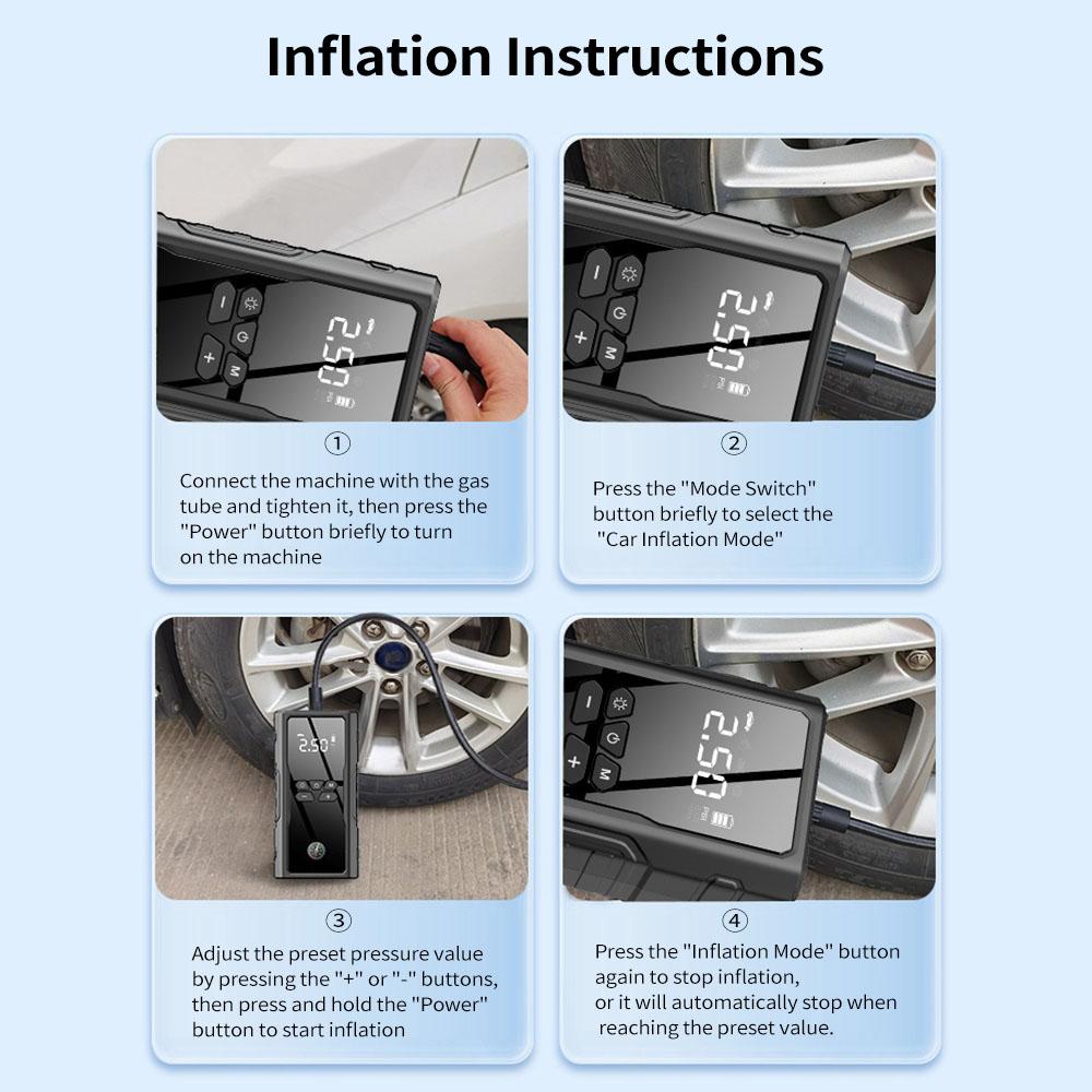 Портативный воздушный компрессор, беспроводной электрический насос для накачивания шин, пусковое устройство 8000 мАч 1000 А и воздушный насос