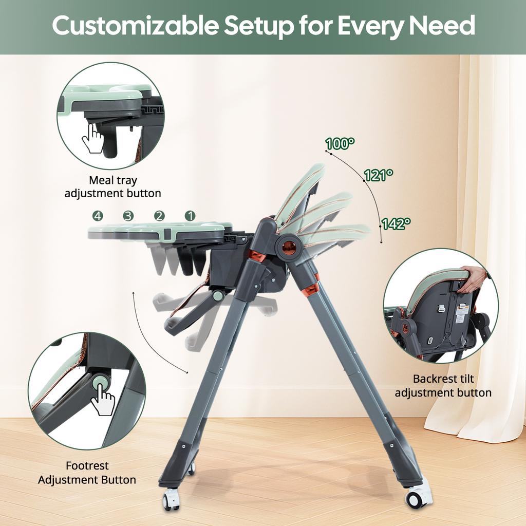 Foldable Baby High Chair, Multi-functional baby high chair, suitable for 6 to 36 months, easy to clean