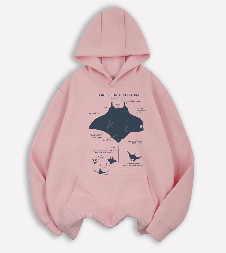 Giant Oceanic Manta Ray Print Hoodiy Men Loose Retro Pocket Hoodies Casual All-Match Clothes Fleece Unisex Fashion Long Sleeve