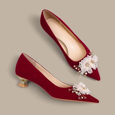 Женские туфли-лодочки с острым носком и неглубоким вырезом, замшевые туфли на шпильке, удобные однотонные туфли с жемчугом для свадьбы, Zapatos De Mujer