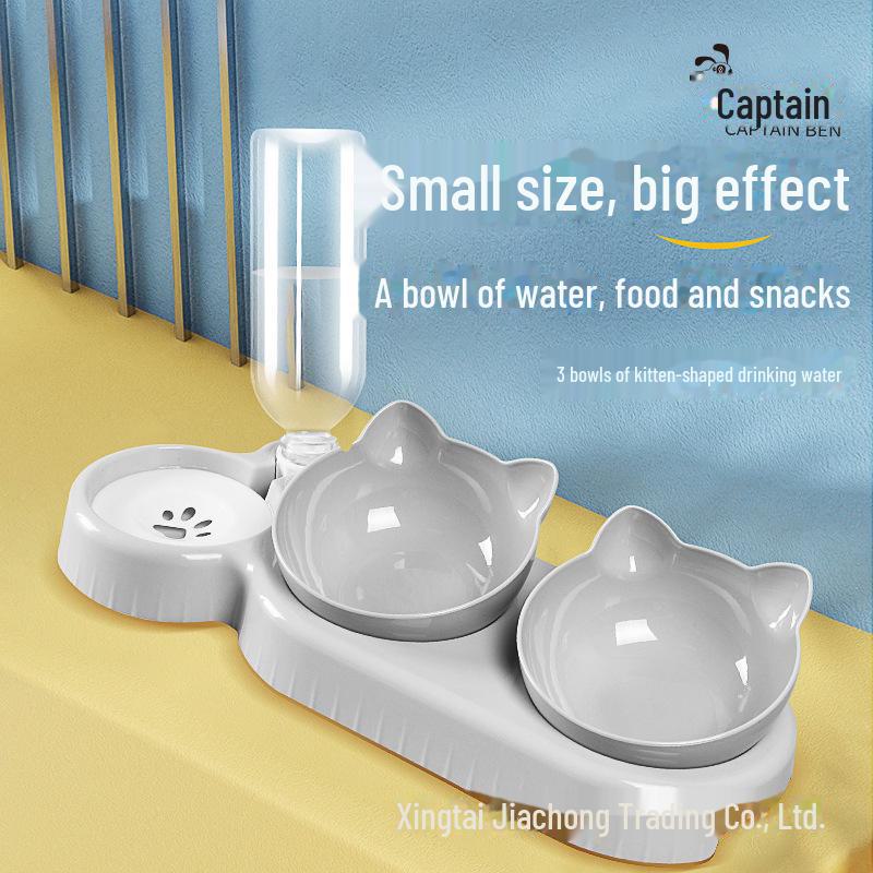 Двойная миска для кошек и собак Captain Spotted: Автоматический дозатор воды, противоударный дизайн, защита шейки матки, предметы первой необходимости для кормления домашних животных