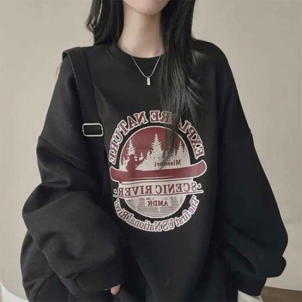 Navava Women Loose Fit Printing Long Sleeve Sweatshirt Nt3026