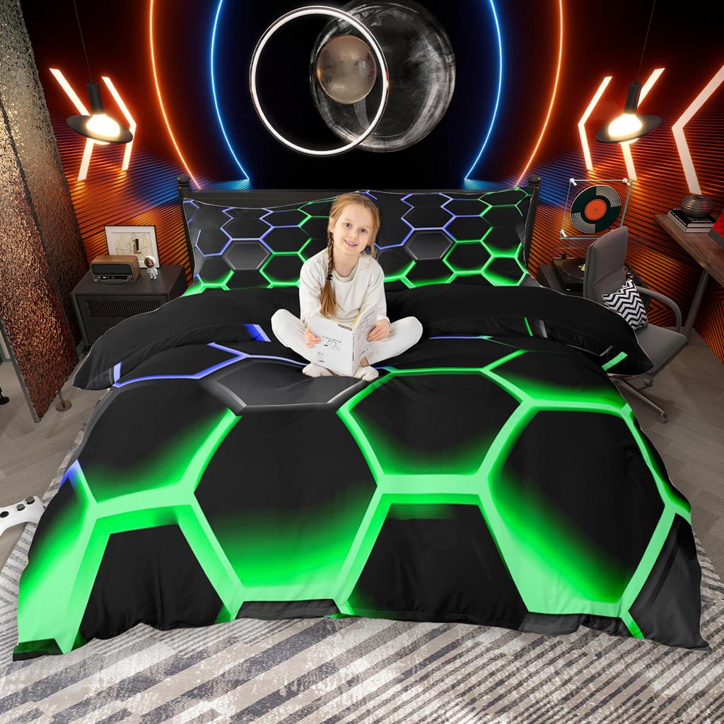 Комплект пододеяльника Homewish Gradient Honeycomb 2шт/3шт, Неоновый шестиугольный комплект постельного белья, Черный геометрический комплект чехла для одеяла