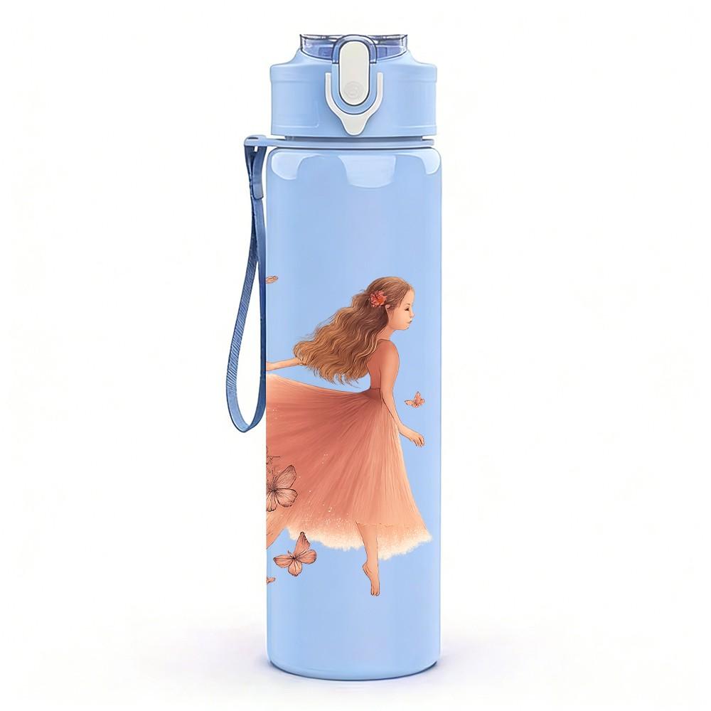 1PC Two Dancing Girl Silhouette 750ml Color Plastic Sports Water Bottle Leakproof Flip Straw Lid Suitable for Sports Office Home Use