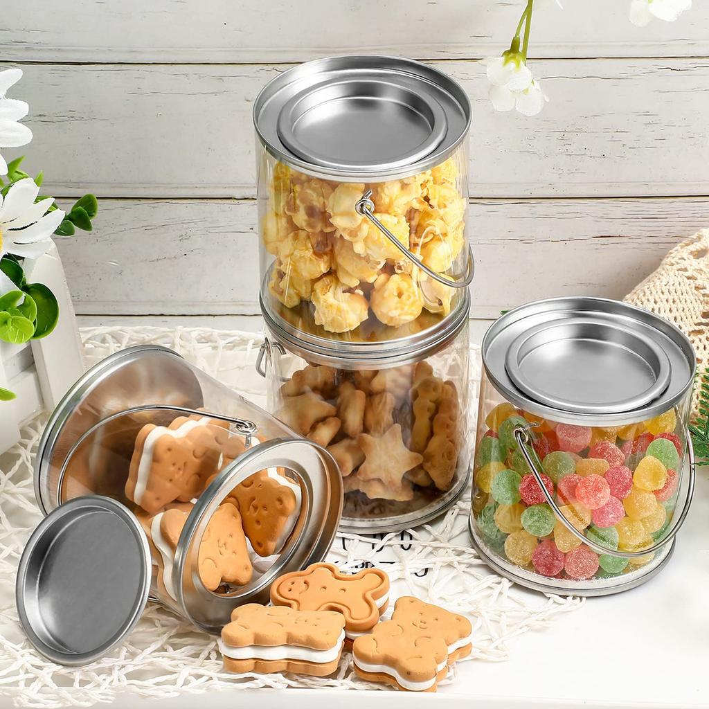 12 Pcs Clear Candy Jars Transparent PVC Paint Cans With Lid DIY Wedding Party Decorations Halloween Trick Or Treat Candy Jar