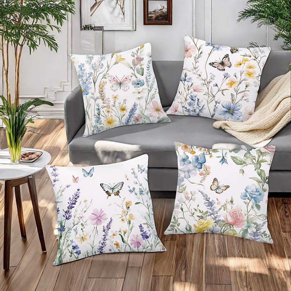 Lavender, Rose, Butterfly Pattern Pillowcasebedroom Sofa Decorative Cushion Cover With Zipper Soft Cushion Cover