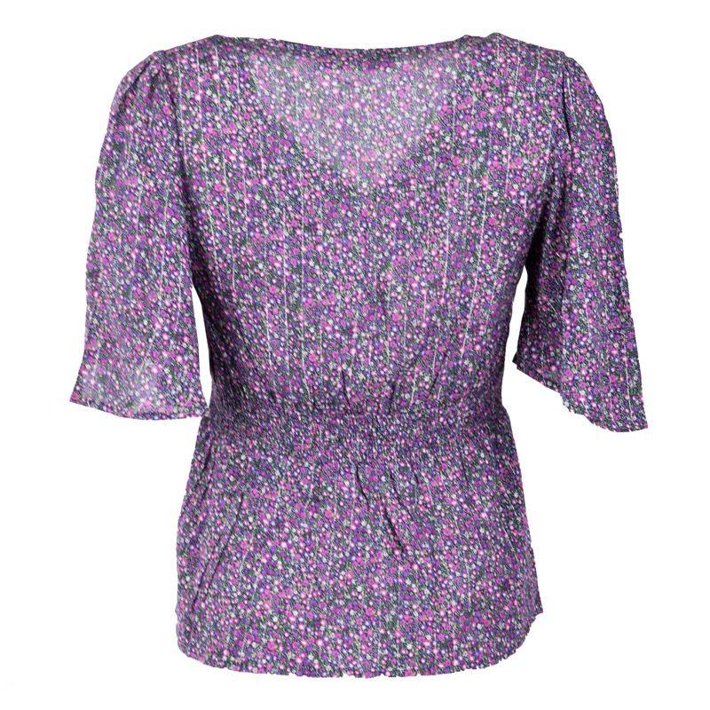 Фиолетовая блузка с цветочным принтом и рукавами-воланами Женская LA PETITE ETOILE