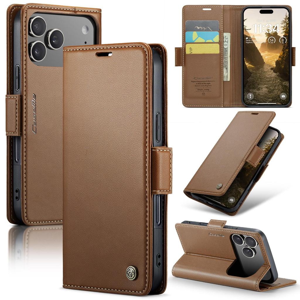CaseMe-023 Flip Leather Case For iPhone 17 Pro Max Luxury Magnetic Wallet Card Slots Cover Stand Protectives Skins Shell