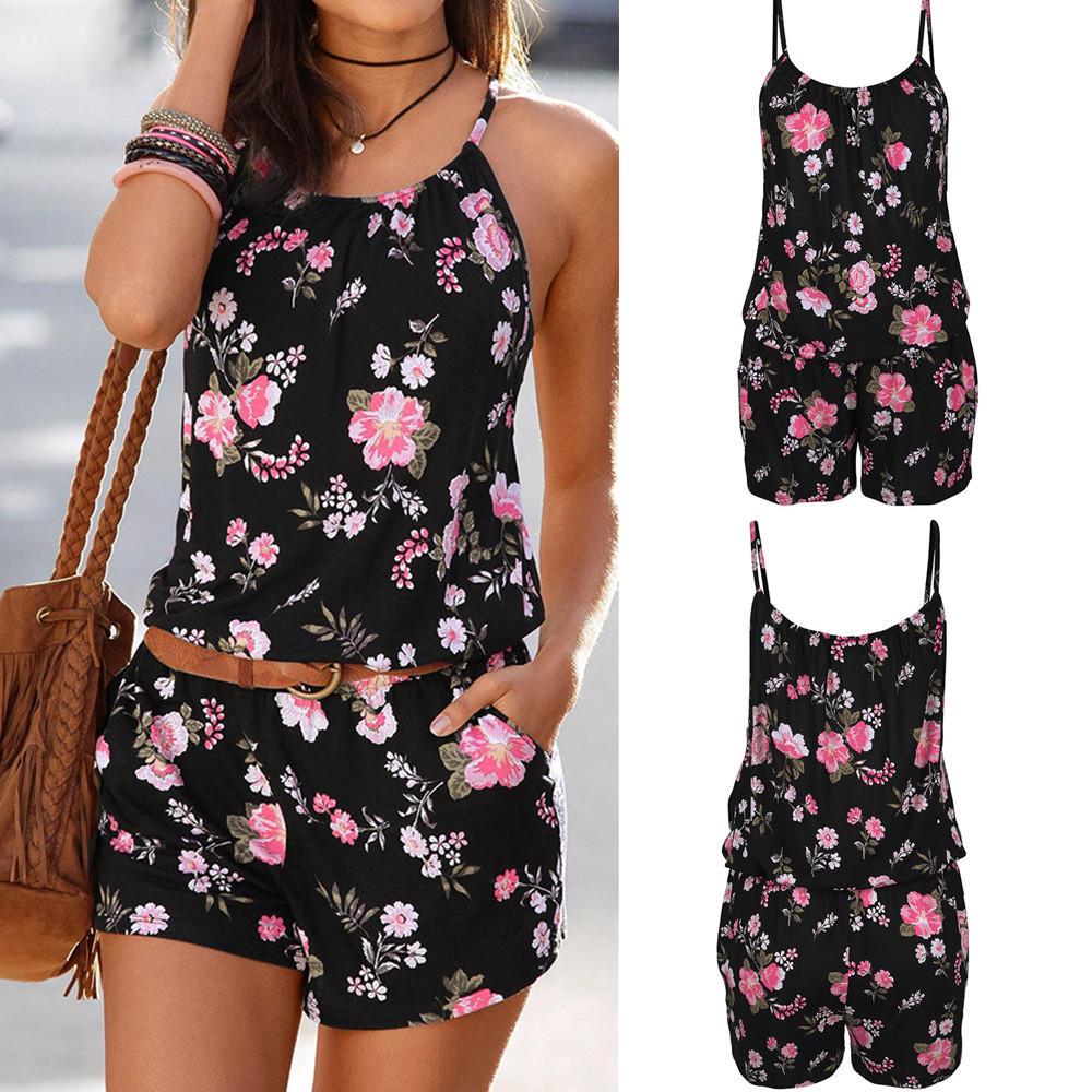 Женский праздничный мини-комбинезон с принтом Летний комбинезон с шортами
