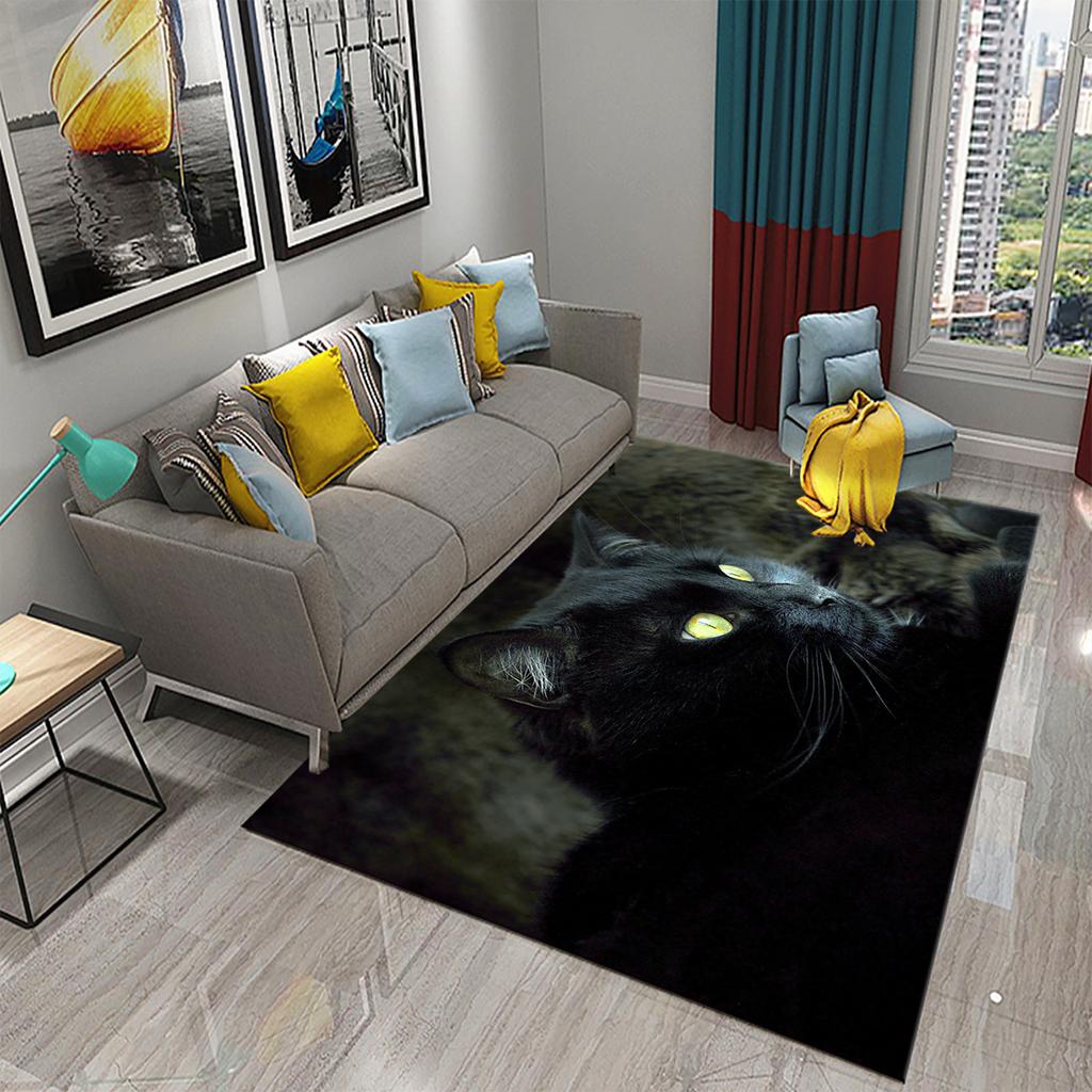 Коврик для спальни, коврик для ванной комнаты, домашний декор, нескользящий дверной коврик, милый загадочный ковер с черным котом, ковер для гостиной