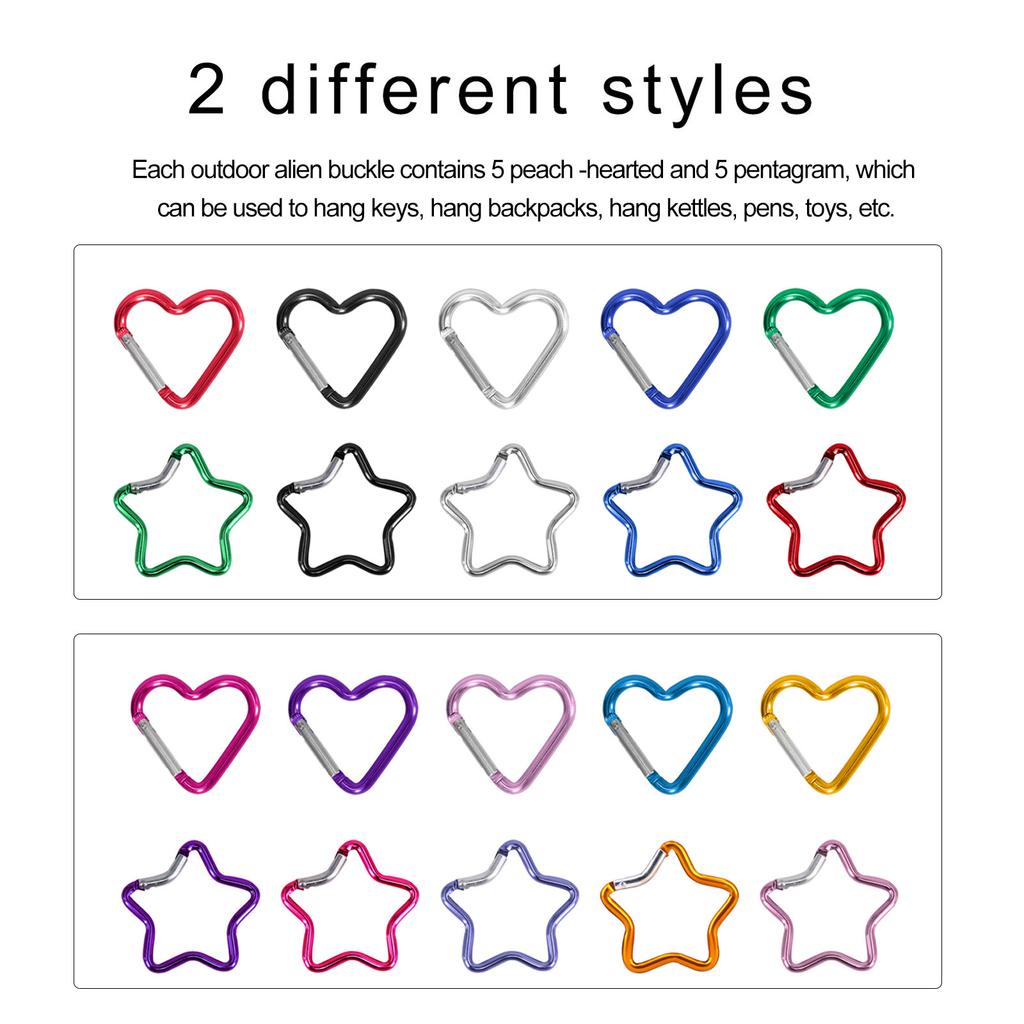 10 шт. Карабин-клип в форме сердца и звезды, брелоки-карабины, металлический пружинный крючок-защелка для фурнитуры для кошелька, сумочки