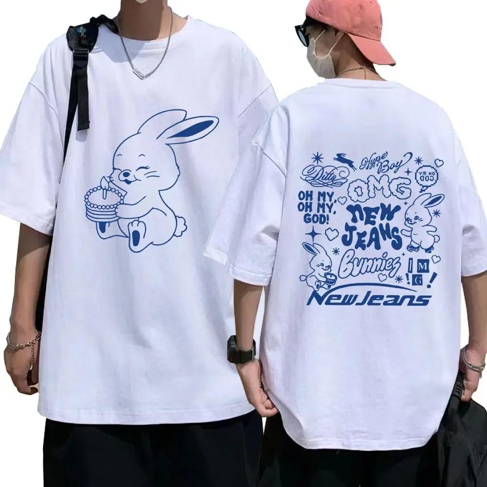 Plus-size Unisex Dress NewJeans Bunny Graphic T Shirt Fashion Harajuku T-Shirts Unisex Women Kpop Short Sleeve Cotton T-Shirt Unisex