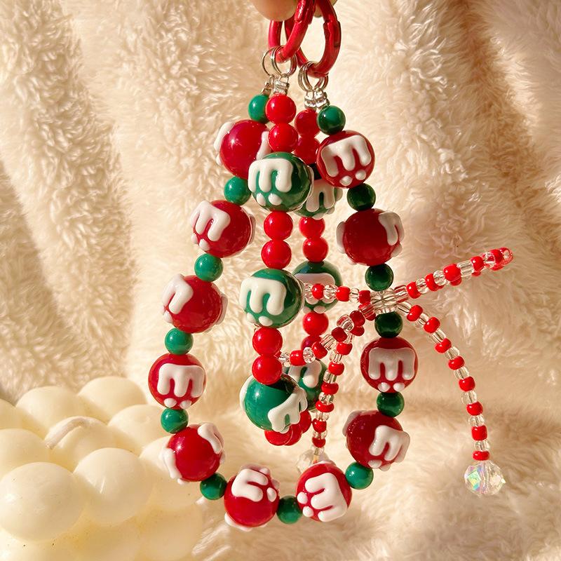 Милый нарисованный вручную бисерный рождественский брелок для телефона, брелок для ключей, ремешок для телефона, сумка, кулон, украшение