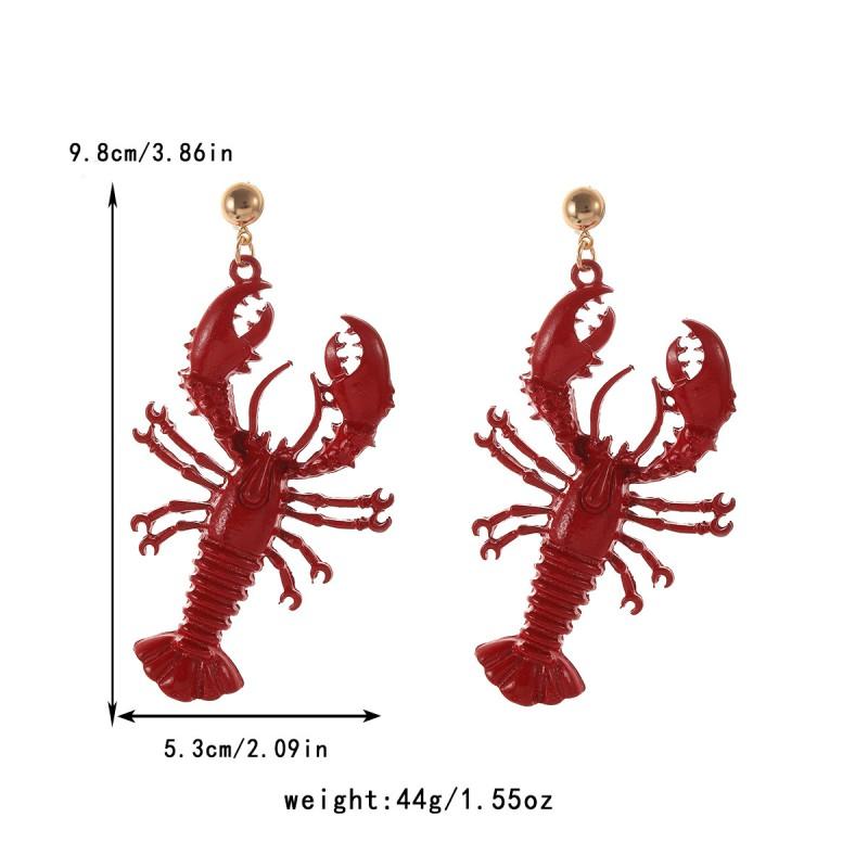 Gold Red Lobster Charm Earrings Zinc Alloy Stainless Steel Studs Women Beach Vacation Ocean Style Fashion Jewelry