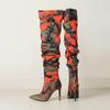 lenkisen Fabric Camouflage Pattern Autumn Winter Shoes Super Thin High Heels Pleated Boots European Keep Warm Over-the-knee Boots