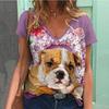 Summer Women's Cute Pet Series V-neck 3D Printed Daily Short Sleeved T-shirt for Women Shirt