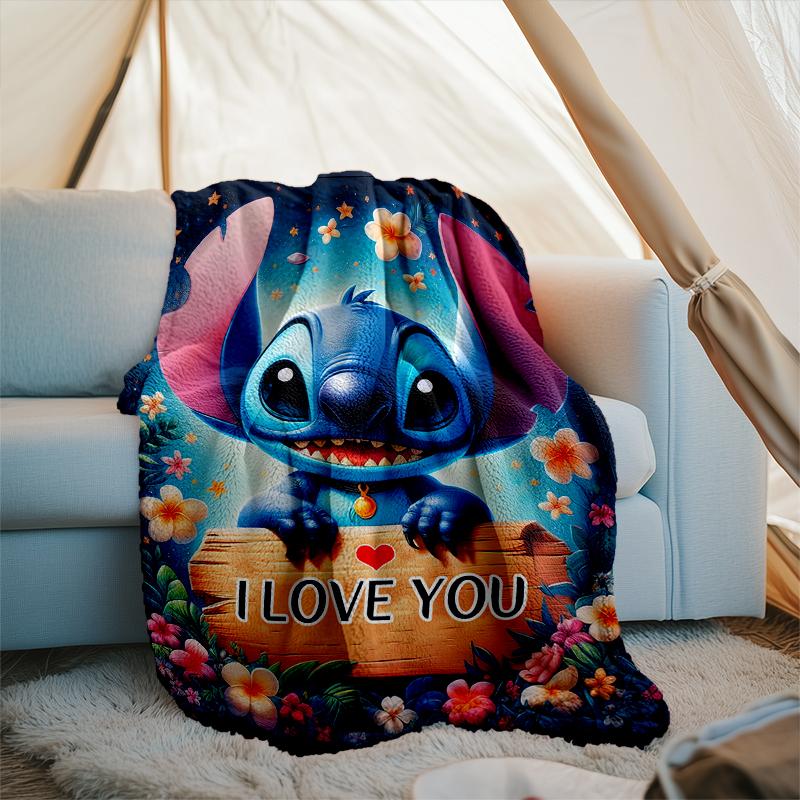 1PC Cartoon Sti-tch Printed Soft Flannel Blanket Throw for Adult Bedroom Living Room Sofa Camping Travel Fan gifts Christmas Gifts