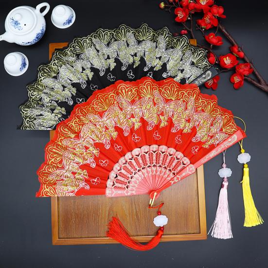 Складной веер с бронзовыми бабочками и элегантной кисточкой, полые ребра, подиумы, танцевальное представление, фотореквизит, портативный летний ручной веер, вечеринка