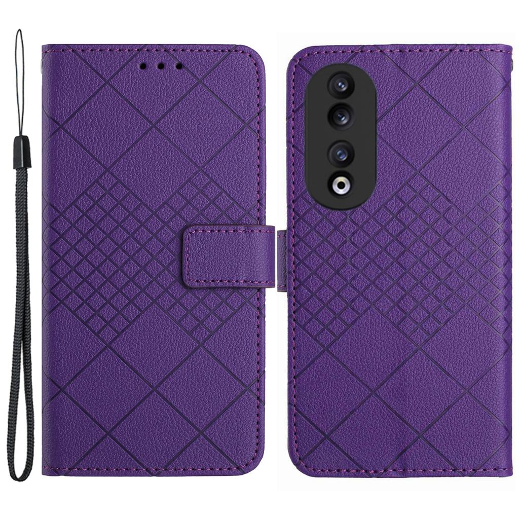 HT06 Imprinted Leather Cover for Honor 90 Phone Case with Stand Wallet