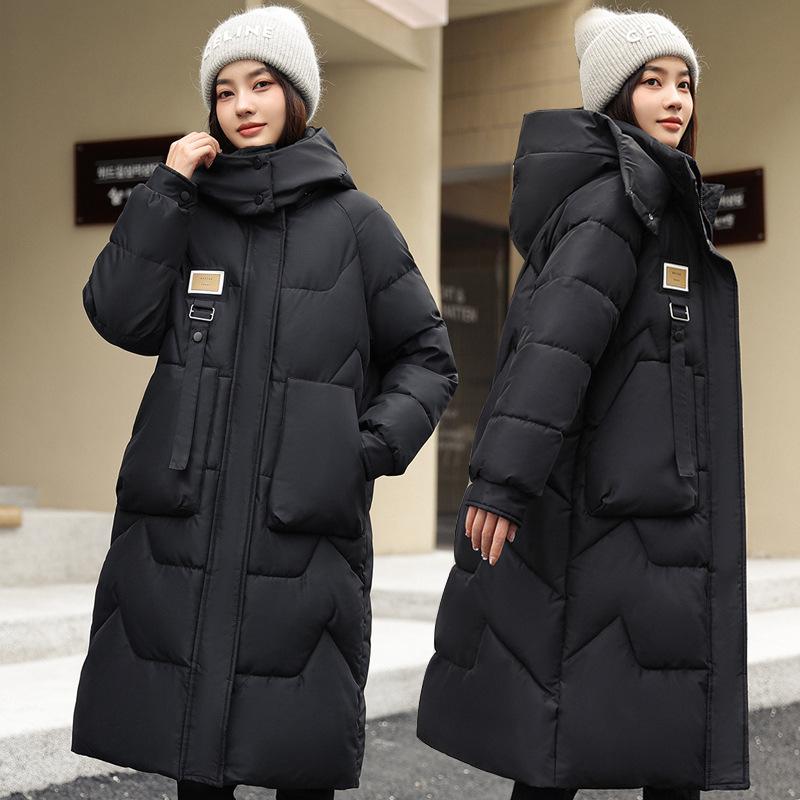 Winter New Style Detachable Hat Cotton-padded Clothes Women's Mid-length Knee-length Thickened Cotton-padded Jacket Women's Coat