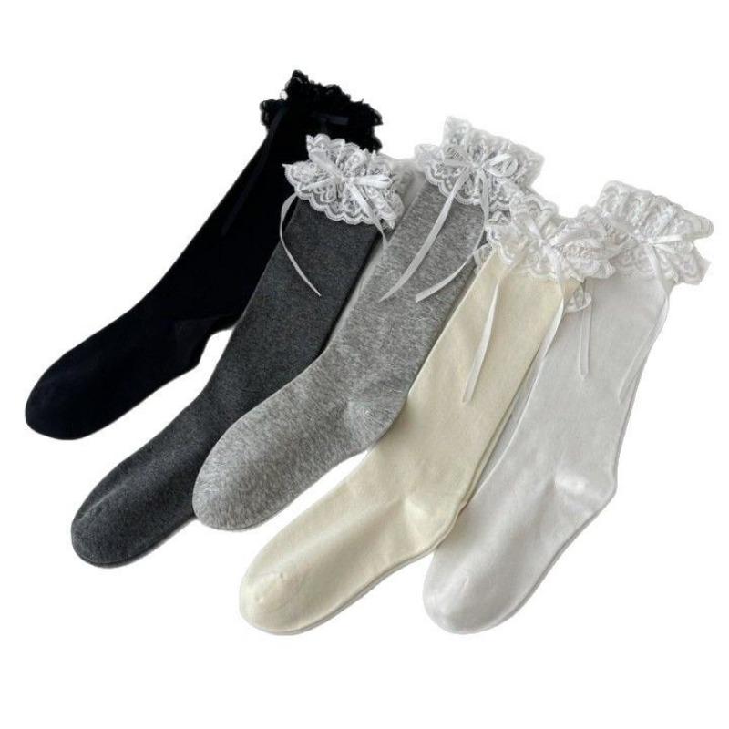 Lolita Princess Stockings, Lace Trim Stockings, Calf Stockings, Cute Girls, Summer Bow Stockings, Long Stockings, Pile Stockings