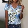 Простая графическая печать свободного покроя женская трендовая одежда новая женская футболка модная рубашка с коротким рукавом женская блузка с V-образным вырезом 2025